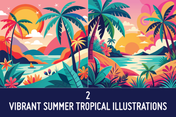 2 Vibrant Summer Tropical Illustrations: A Freebie for Marketing and Branding