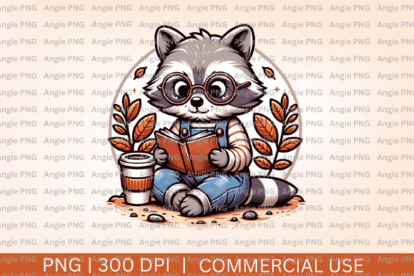 Fall Raccoon Reading, Coffee PNG Clipart: A Versatile Graphic Design Asset for Creative Branding