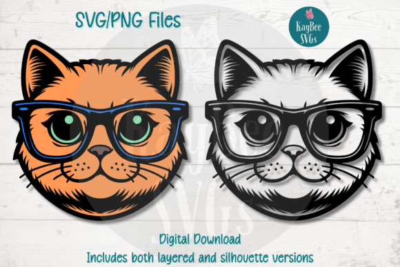Nerdy Cat Face with Glasses: A Versatile Graphic for Crafts and Branding