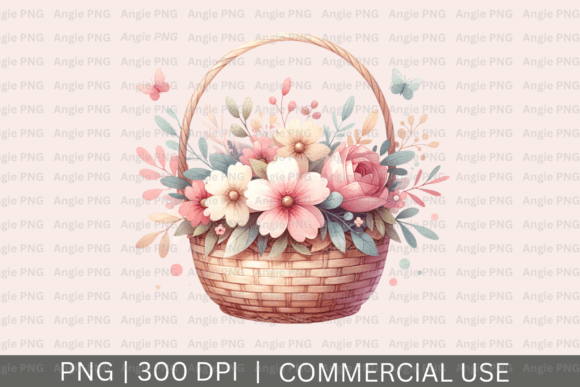 Pastel Easter Basket Flowers PNG for Crafts and Graphics