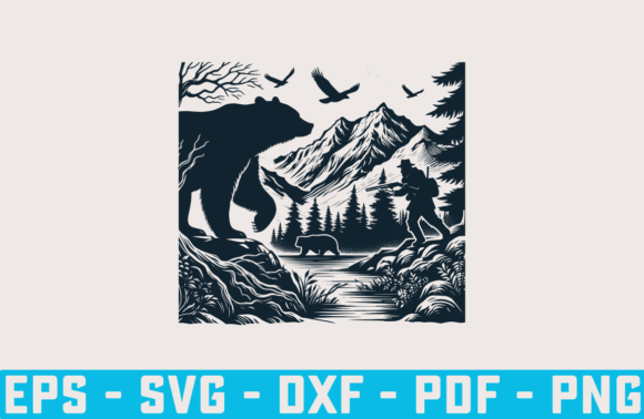 Runing Bear Mountains Silhouette File for Crafts and Graphics