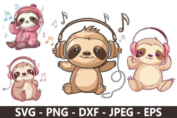 Sloth Listening to Music SVG Bundle: A Versatile Graphic Design Freebie for Content Creators
