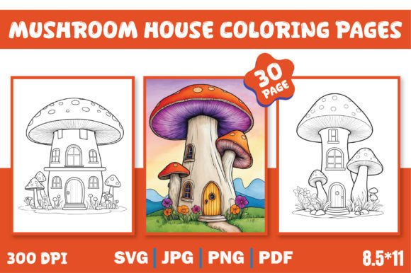 Summer Coloring Pages Mushroom House Graphics for Creative Sellers