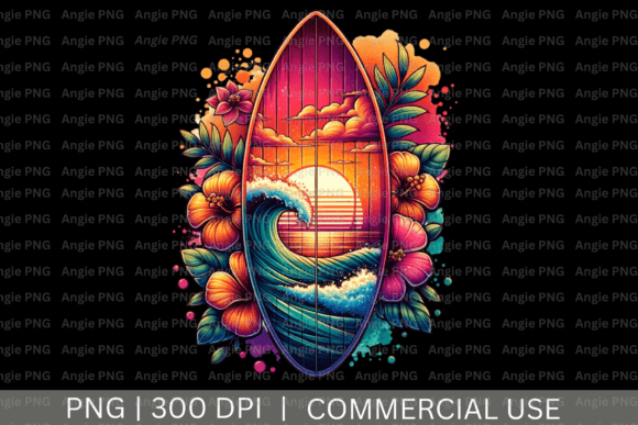 Summer Sunset Surfboard PNG Clipart: A Vibrant Graphic Design Asset for Crafts and Creative Projects