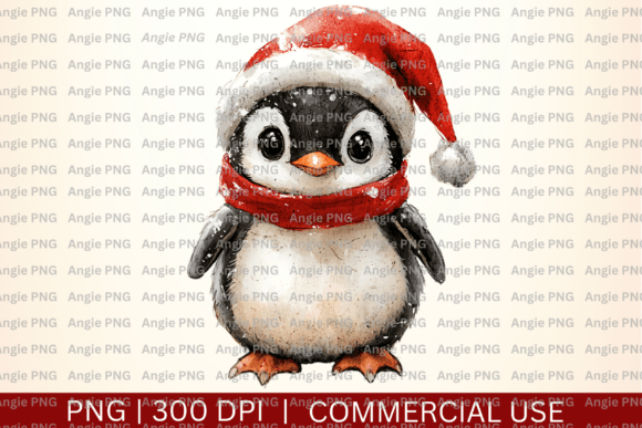 Watercolor Christmas Penguin PNG: A Festive Graphic for Crafts and Local Business Branding